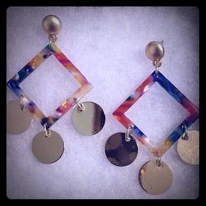 Multi Color Square Pendant Earrings